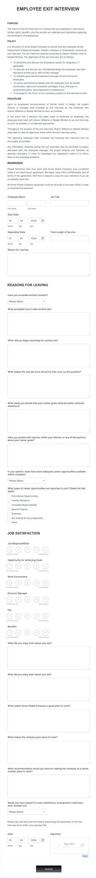 Exit Interview Form Template