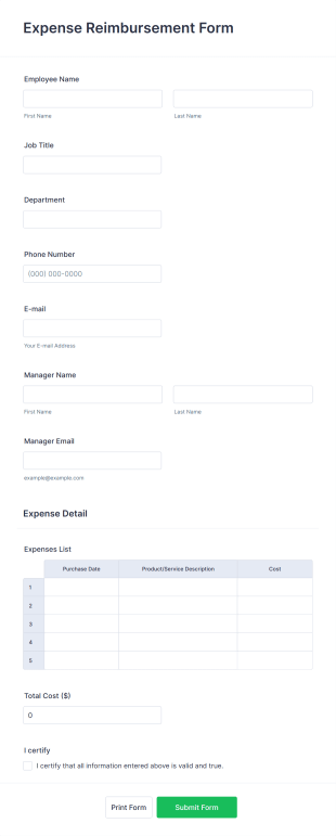 Expense Reimbursement Form Template