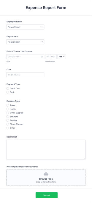 Expense Report Form Template