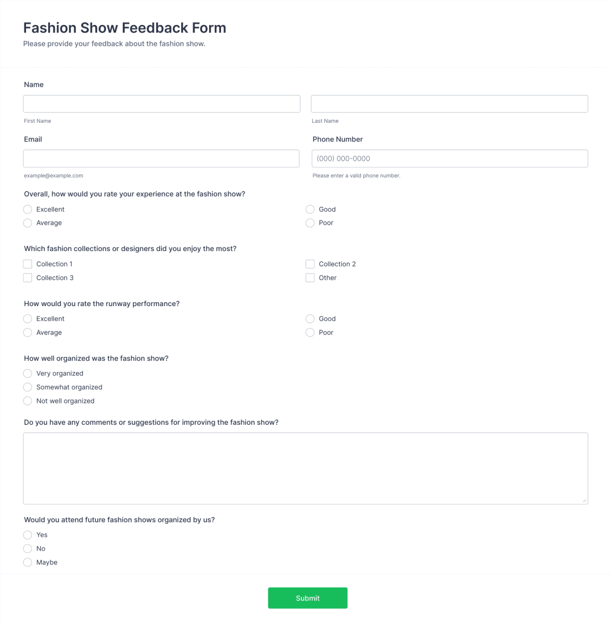 Fashion Show Feedback Form Template | Jotform