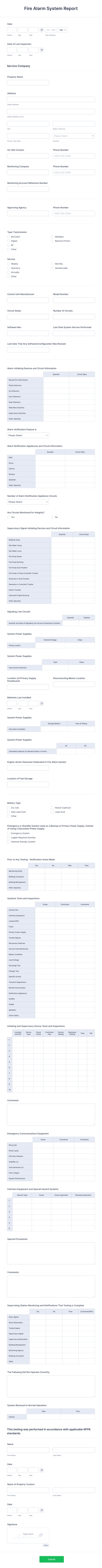 Fire Alarm Inspection Report Template Form Template