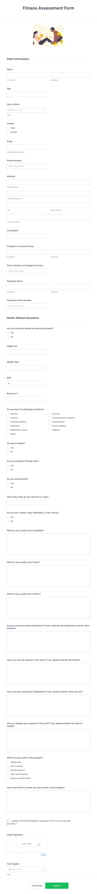 Fitness Assessment Form Template | Jotform