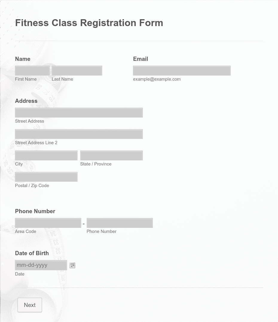 Fitness Class Registration Form Template | Jotform