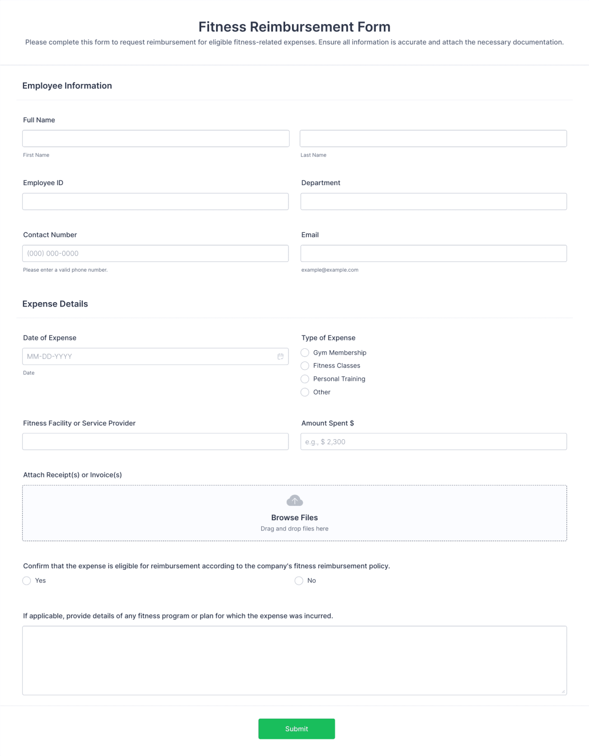 Fitness Reimbursement Form Template | Jotform