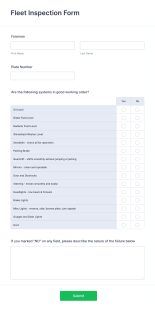 Fleet Inspection Form Template