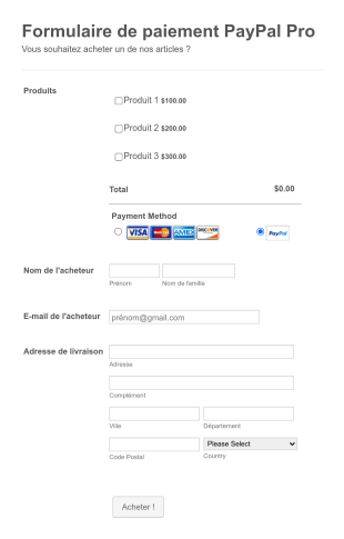Formulaire De Paiement PayPal Pro Form Template