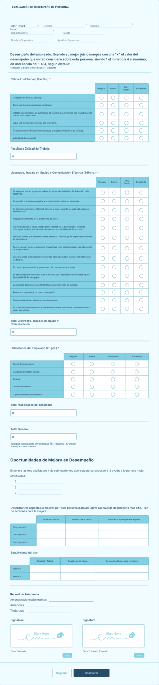 Formulario De Evaluación De Desempeño Administrativo Form Template