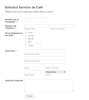Formulario De Solicitud De Servicio De Café Form Template