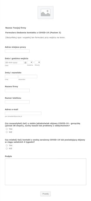 Formularz Śledzenia Kontaktu Z COVID 19 Form Template