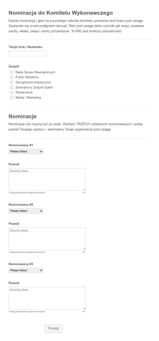 Formularz Nominacji Komitetu Form Template