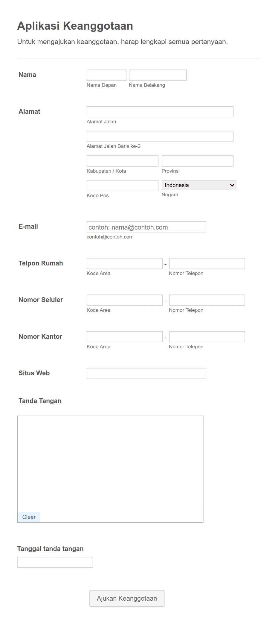 Formulir Pendaftaran Keanggotaan Template Formulir | Jotform