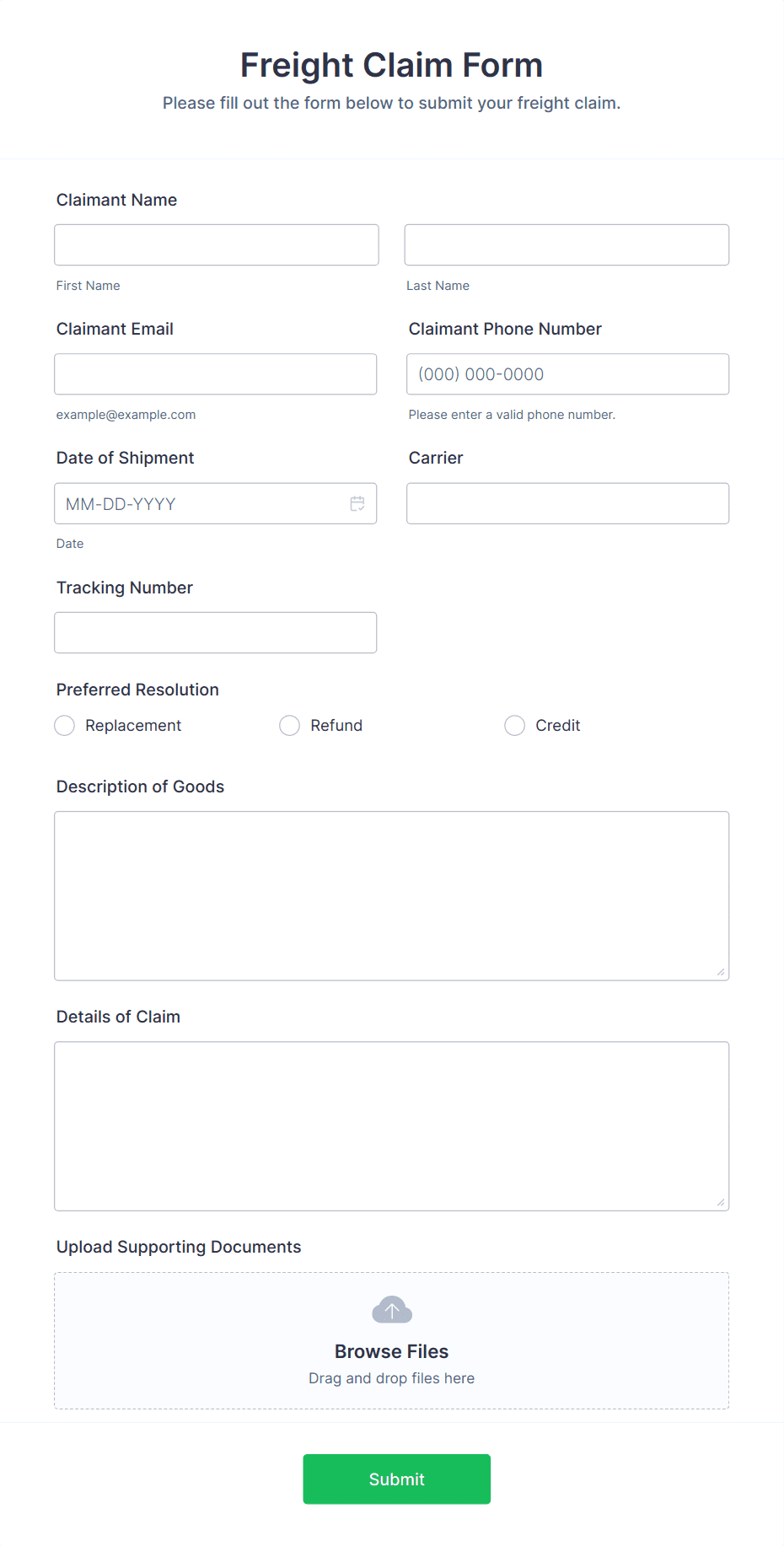 Freight Claim Form Template Jotform