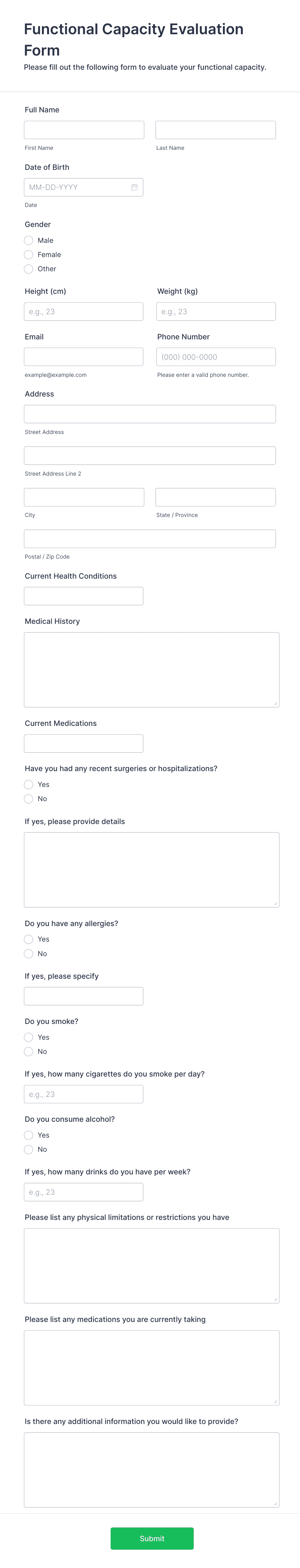 Functional Capacity Evaluation Form Template Jotform 0783