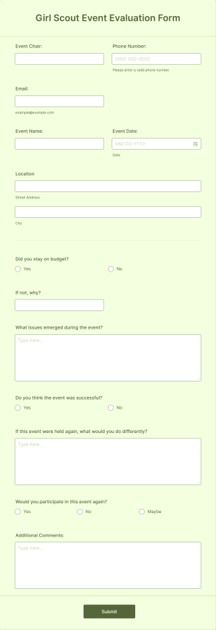 Girl Scout Event Evaluation Form Template