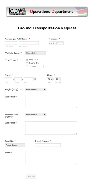 Ground Transportation Request Form Template