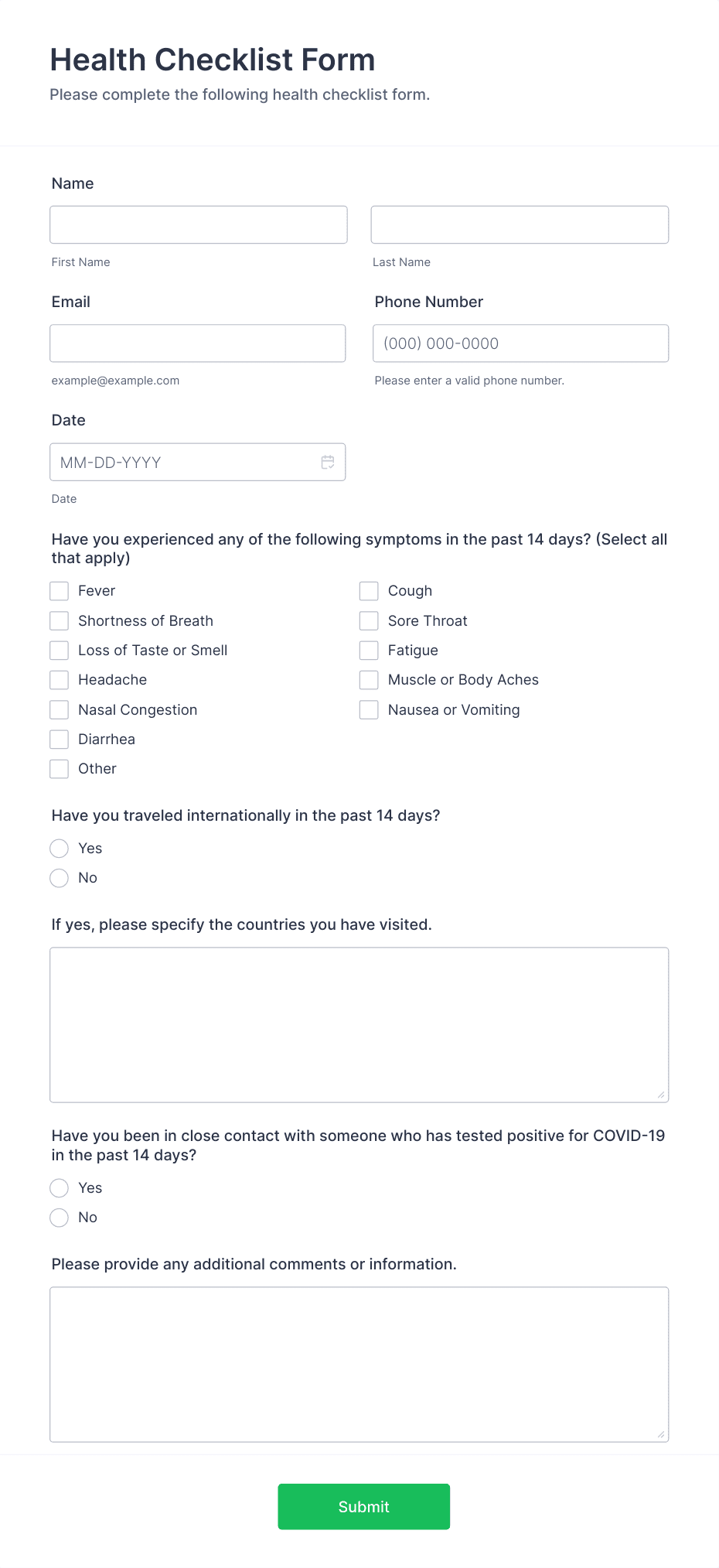 Health Checklist Form Template | Jotform