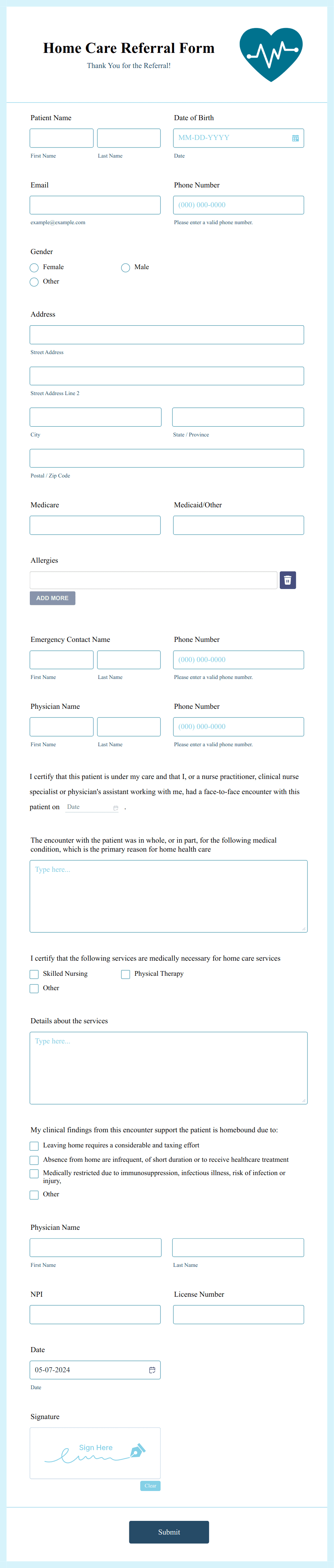 Home Care Referral Form Template Jotform 7454