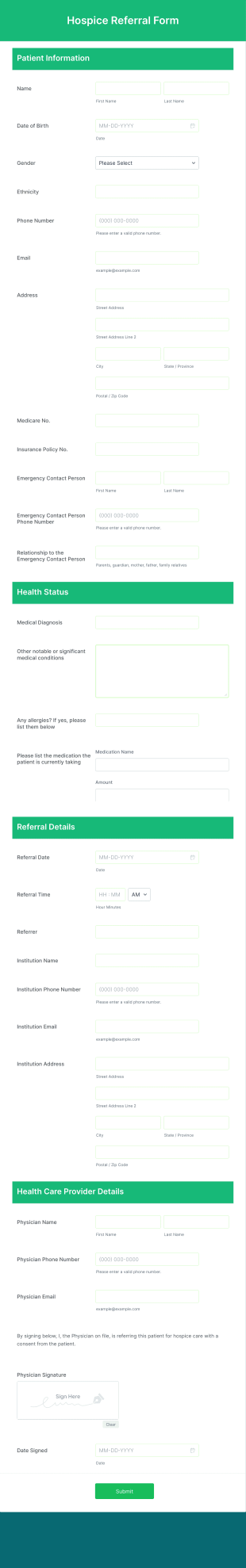 Hospice Referral Form Template