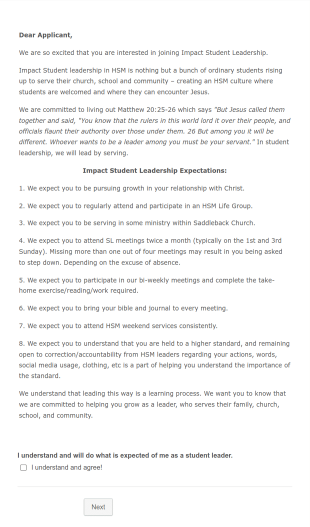 Student Leadership Application Form Template