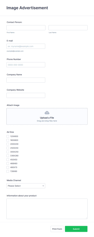 Image Advertisement Form Template