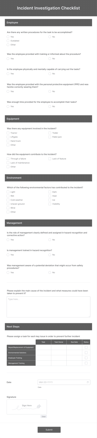 Incident Investigation Checklist Form Template