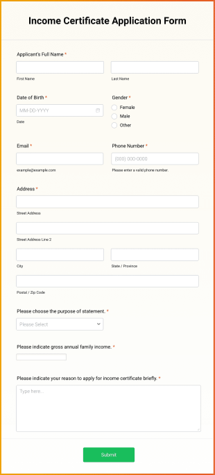 Income Certificate Application Form Template