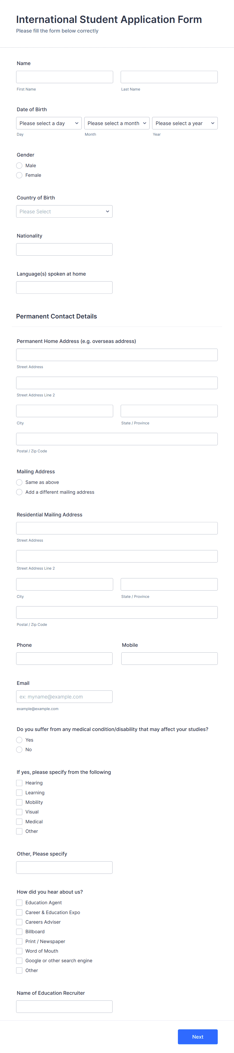 International Student Application Form Template | Jotform