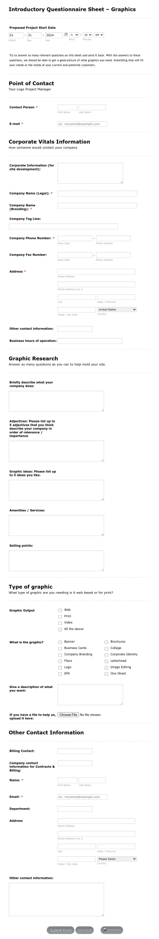 Introductory Questionnaire Sheet – Graphics Form Template