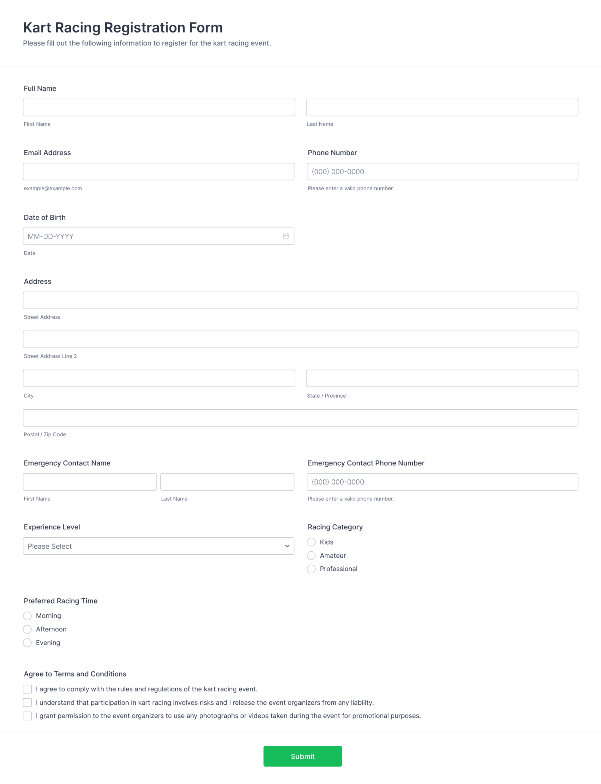 Kart Racing Registration Form Template | Jotform