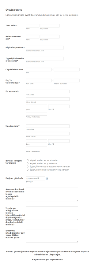 Kulüp Üyelik Başvuru Form Template