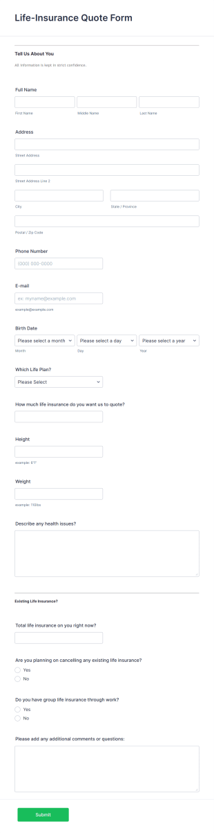 Life Insurance Quote Form Template