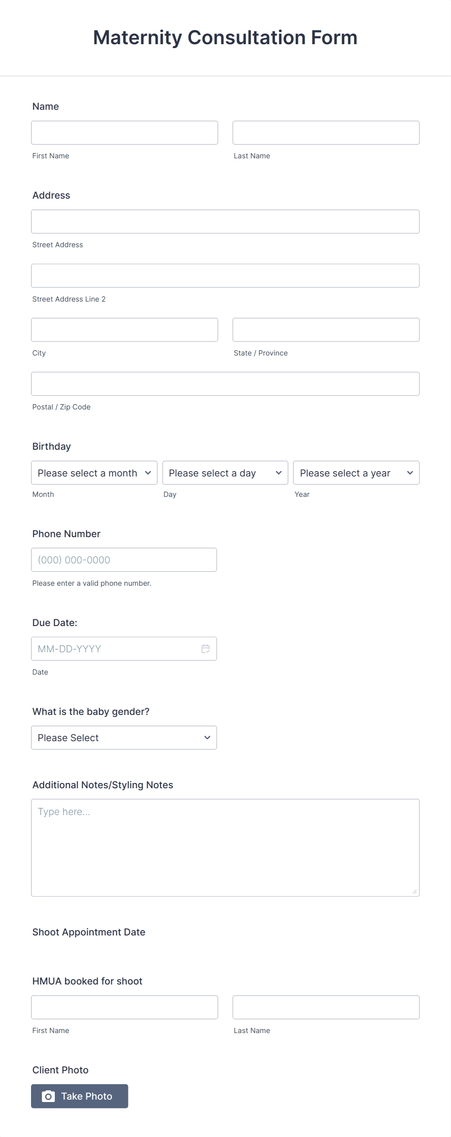 Maternity Photoshoot Consultation Form Template | Jotform