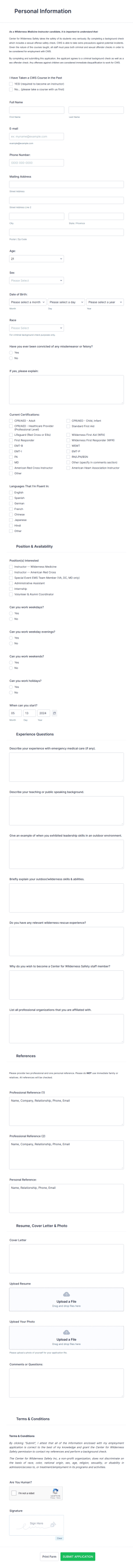 Medical Staff Application Form Template