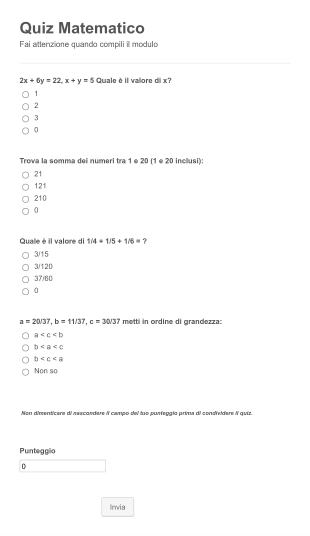 Mini Quiz Di Matematica Form Template