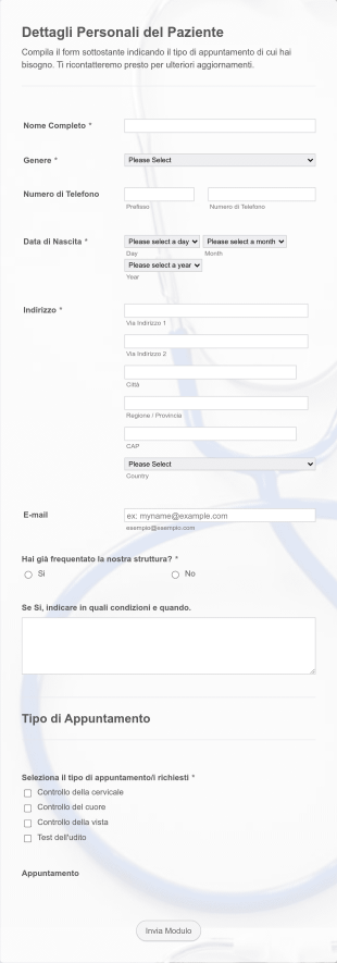 Modulo Appuntamento Visita Medica Online Form Template