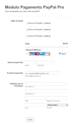 Modulo Pagamento PayPal Pro Form Template