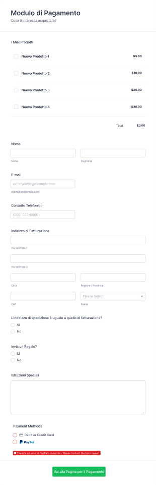 Modulo Pagamento PayPal Form Template