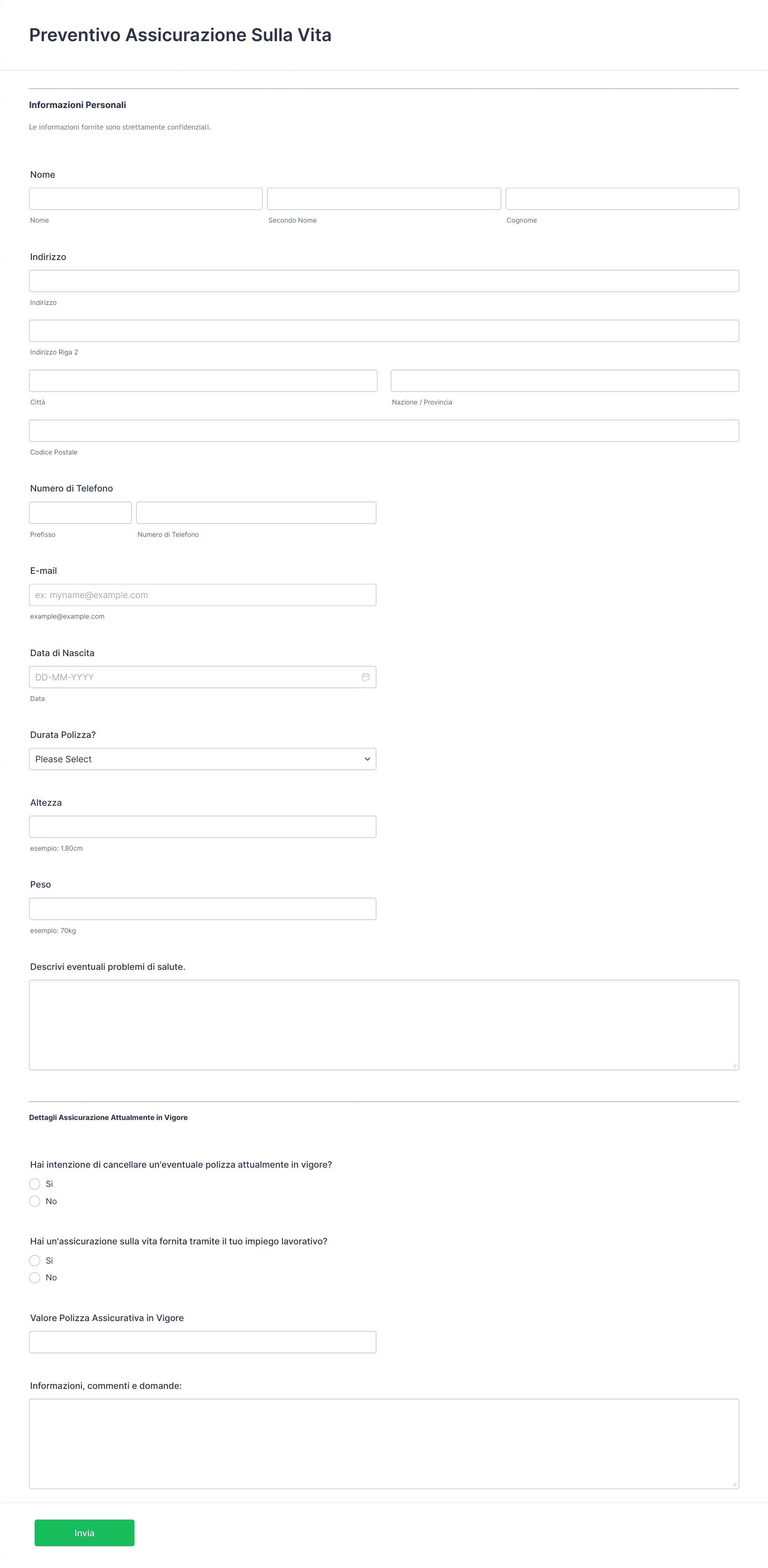 Modulo Per Preventivo Assicurazione Sulla Vita Template Modulo | Jotform