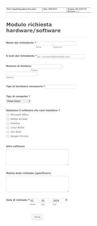 Modulo Richiesta Hardware/software Form Template