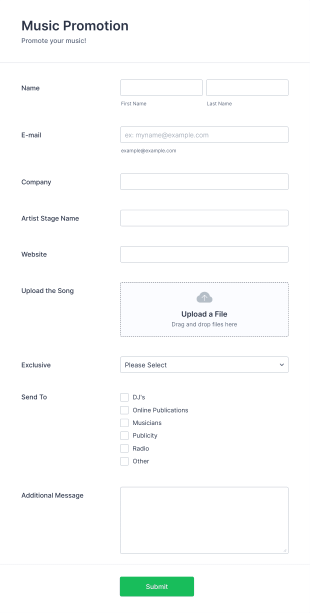 Music Promotion Form Template