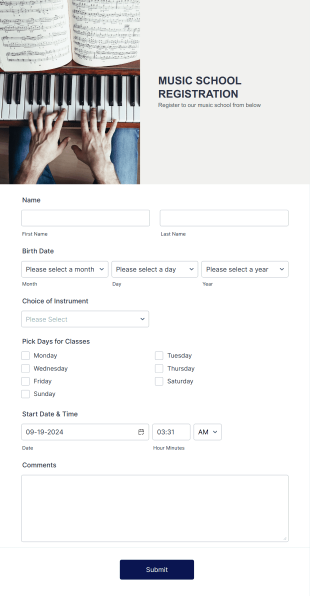 Music School Registration Form Template