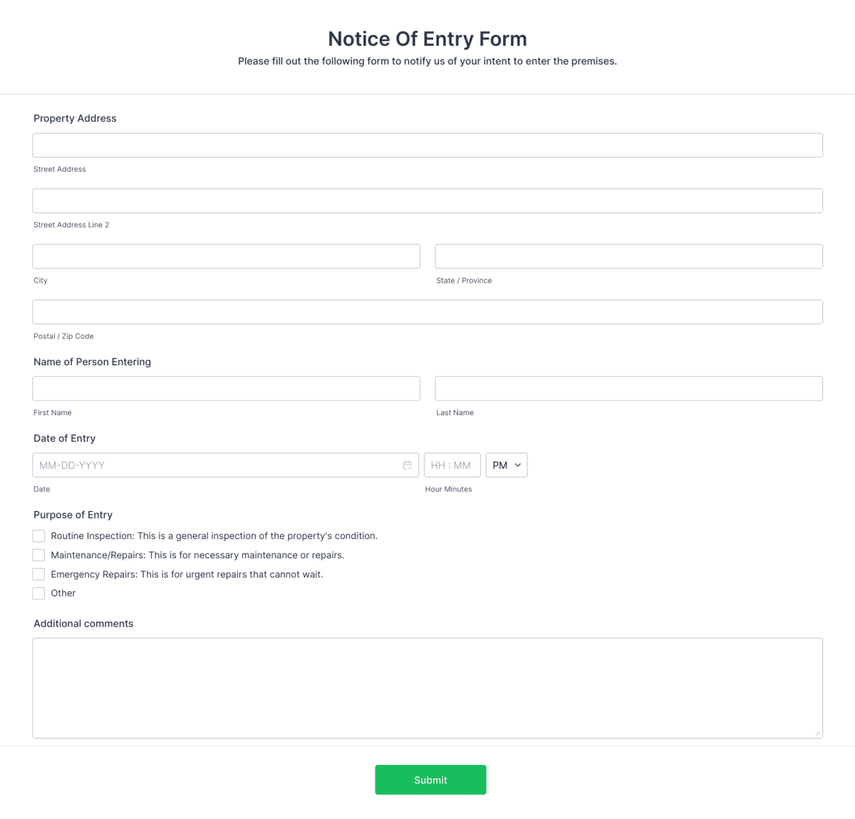 Notice Of Entry Form Template | Jotform