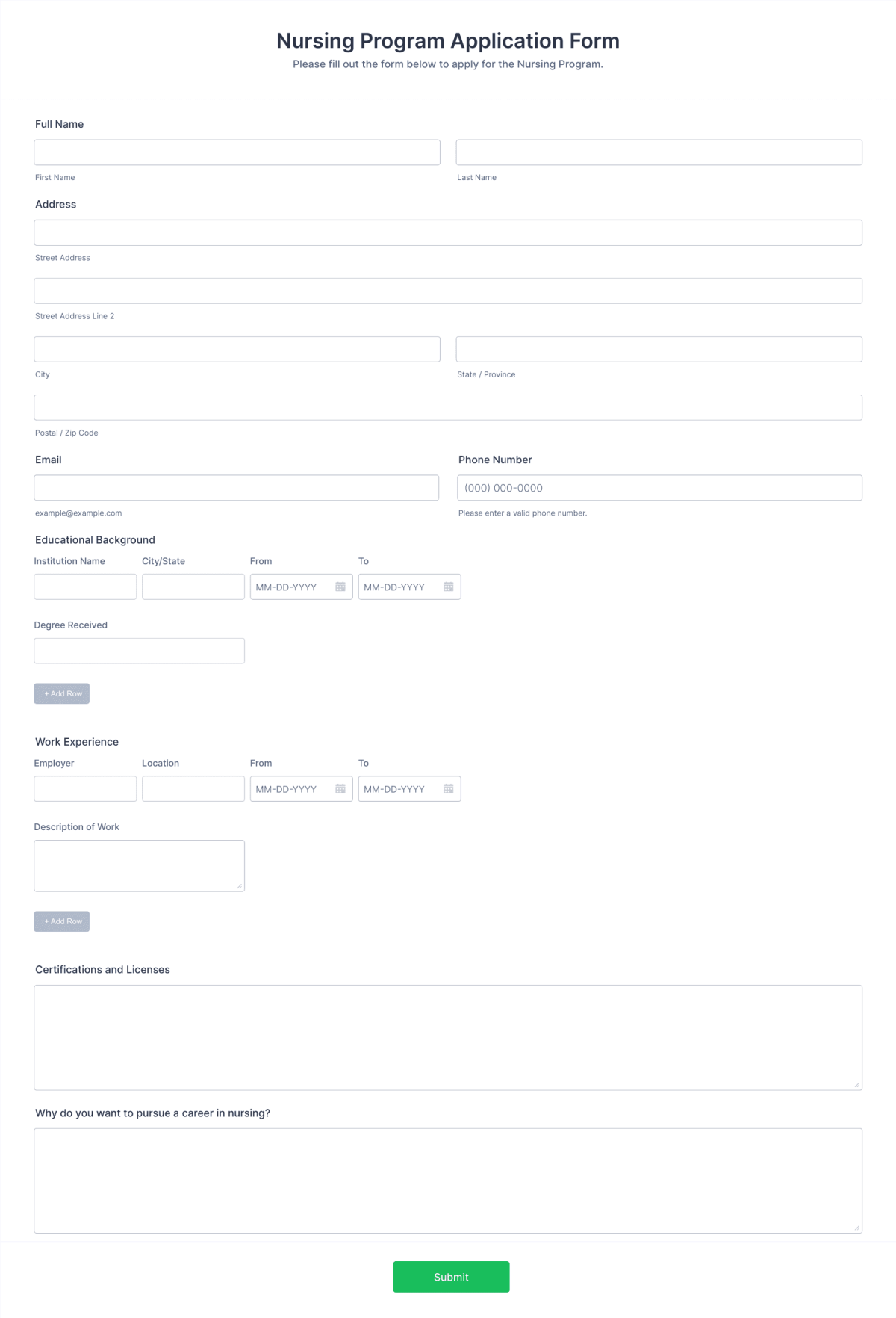 Nursing Program Application Form Template | Jotform