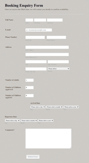 Online Booking Enquiry Form Template