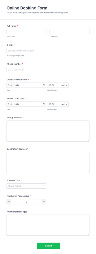 Online Booking Form Template