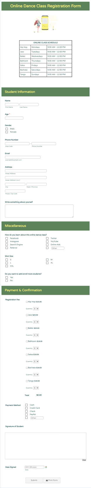 Dance Registration Form Template | Jotform