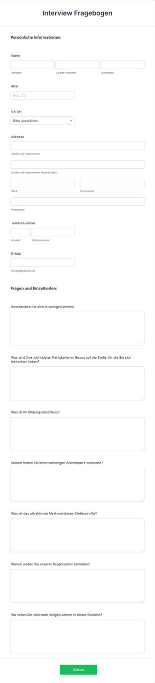 Online Fragebogen Für Interviews Form Template