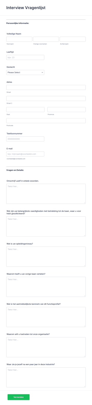 Online Interview Vragenlijst Formulier Form Template