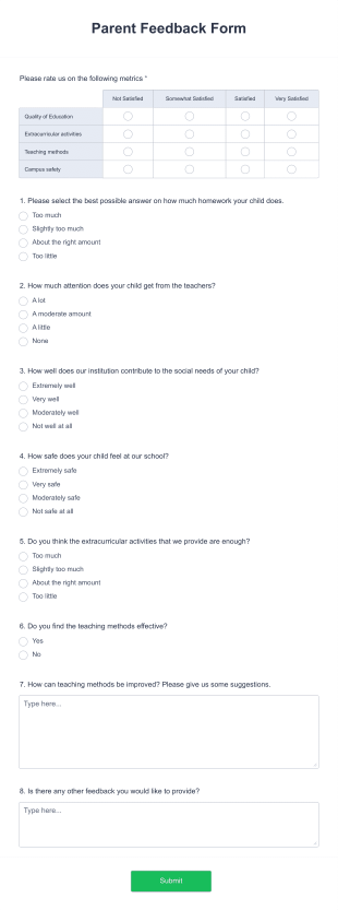 Parent Feedback Form Template