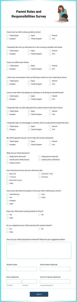 Parent Roles And Responsibilities Survey Form Template